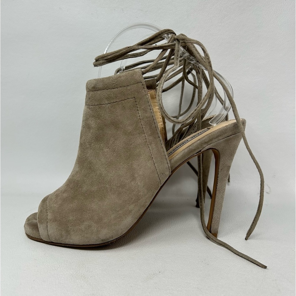 Steve Madden Taupe Sophie Sandals Peep Toe, Tie Up Mule Bootie Size 8.5